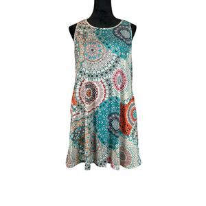 Romantic Hut Geometric Mandala Print Sleeveless Swing Dress Large Women's Pocket